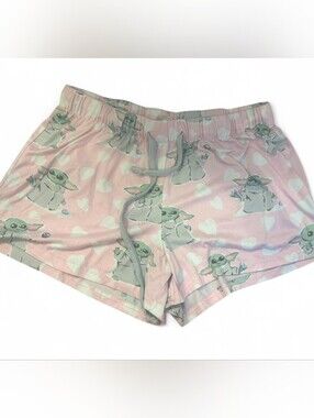 munki munki Pink Baby Yoda Heart Print Lounge Shorts